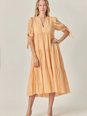 Orange Gingham Cottagecore Midi Prairie Dress | English Factory